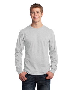 Port &amp; Co PC54LS Gray-100% Cotton Long Sleeve T-Shirt Gray
