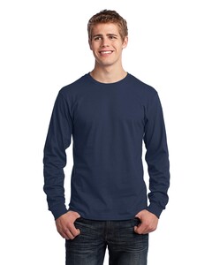 Port &amp; Co PC54LS Navy-100% Cotton Long Sleeve T-Shirt Navy