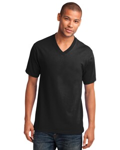 Port & Co PC54V Black-5.4-oz 100% Cotton V-Neck T-Shirt Black