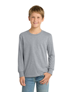Port & Co PC54YLS Gray-Youth Long Sleeve 5.4-oz 100% Cotton T-Shirt Gray