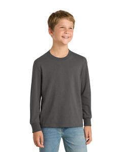 Port &amp; Co PC54YLS Gray-Youth Long Sleeve 5.4-oz 100% Cotton T-Shirt Gray