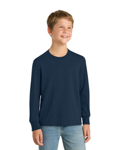 Port &amp; Co PC54YLS Navy-Youth Long Sleeve 5.4-oz 100% Cotton T-Shirt Navy