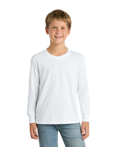 Port & Co PC54YLS White-Youth Long Sleeve 5.4-oz 100% Cotton T-Shirt White