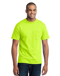 Port &amp; Co PC55P Safety-50/50 Cotton/Poly T-Shirt with Pocket Safety