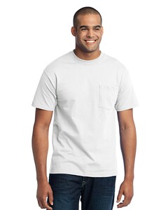 Port &amp; Co PC55P White-50/50 Cotton/Poly T-Shirt with Pocket White