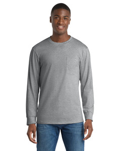 Port & Co PC61LSP Gray-Long Sleeve Essential T-Shirt with Pocket Gray