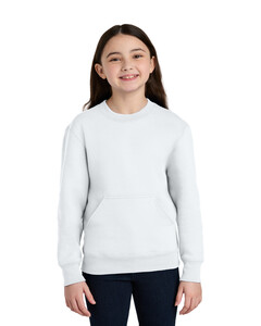 Port & Co PC78YPKT White-Youth Core Fleece Crewneck Pocket Sweatshirt  White