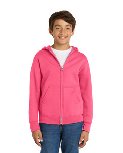 Port & Co PC78YZH Pink-Youth Core Fleece Full-Zip Hooded Sweatshirt  Pink