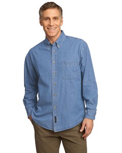 Port &amp; Co SP10 Blue-Long Sleeve Value Denim Shirt Blue