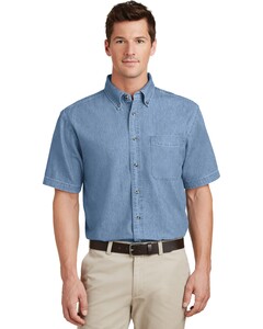 Port &amp; Co SP11 Blue-Short Sleeve Value Denim Shirt Blue