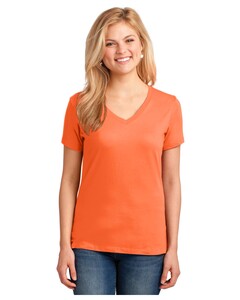 Women's 5.4-oz 100% Cotton V-Neck T-Shirt Orange Port & Company LPC54V Orange