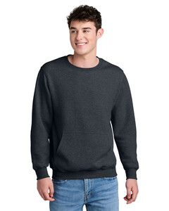 Core Fleece Crewneck Pocket Sweatshirt Gray Port & Company PC78PKT Gray