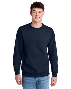 Core Fleece Crewneck Pocket Sweatshirt Navy Port & Company PC78PKT Navy