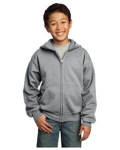 Youth Zip-Up Hoodie Gray Port & Company PC90YZH Gray