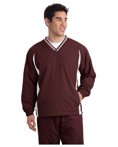 Tipped V-Neck Raglan Wind Shirt. Maroon Sport-Tek JST62 Maroon