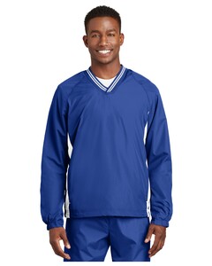 Tipped V-Neck Raglan Wind Shirt Blue Sport-Tek JST62 Blue