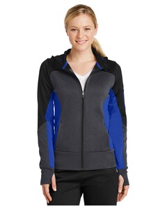 Sport-Tek LST245 Black-Women's Tech Fleece Colorblock Full-Zip Hooded Jacket Black