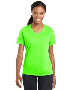 Women's PosiCharge RacerMesh V-Neck T-Shirt Green Sport-Tek LST340 Green