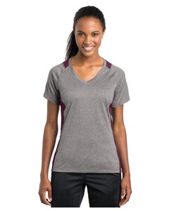 Sport-Tek LST361 Gray-Women's Heather Colorblock Contender V-Neck T-Shirt Gray