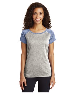 Sport-Tek LST362 Gray-Women's Heather-On-Heather Contender  Scoop Neck T-Shirt Gray