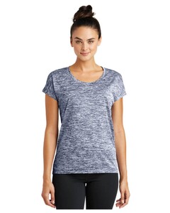 Sport-Tek LST390 Navy-Women’s Fitted Very Important Tee &reg; Scoop Neck PosiCharge  Electric Heather Sporty T-Shirt Navy
