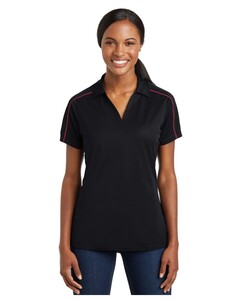 Sport-Tek LST653 Black-Women's Micropique Sport-Wick  Piped Polo Shirt Black
