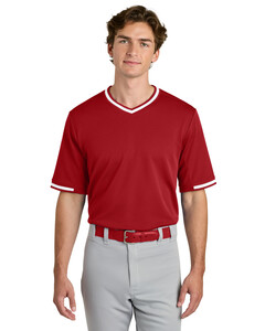 Sport-Tek ST221 Red-Tough Mesh V-Neck Baseball Jersey Red