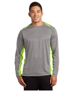 Sport-Tek ST361LS Gray-Long Sleeve Heather Colorblock Contender T-Shirt Gray