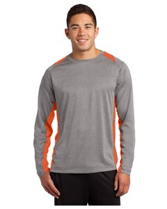 Sport-Tek ST361LS Gray-Long Sleeve Heather Colorblock Contender T-Shirt Gray