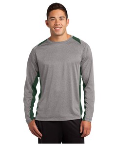 Sport-Tek ST361LS Gray-Long Sleeve Heather Colorblock Contender T-Shirt Gray