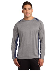 Sport-Tek ST361LS Gray-Long Sleeve Heather Colorblock Contender T-Shirt Gray