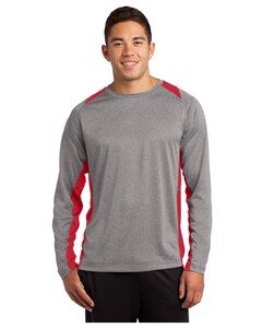 Sport-Tek ST361LS Gray-Long Sleeve Heather Colorblock Contender T-Shirt Gray