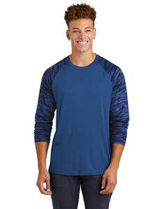 Drift Camo Colorblock Long Sleeve T-Shirt Blue Sport-Tek ST376LS Blue