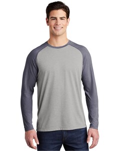 Sport-Tek ST400LS Navy-Sport-Tek PosiCharge Long Sleeve Tri-Blend Wicking Raglan T-Shirt Navy