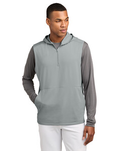 Sport-Tek ST858 Gray-Sport-Wick Stretch Sleeveless Hooded 1/4-Zip Gray