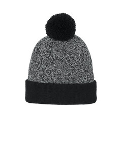 Sport-Tek STC68 Black-Halftime Heather Pom Beanie Black