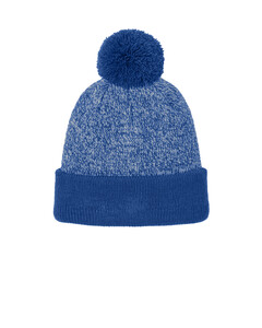 Sport-Tek STC68 Blue-Halftime Heather Pom Beanie Blue
