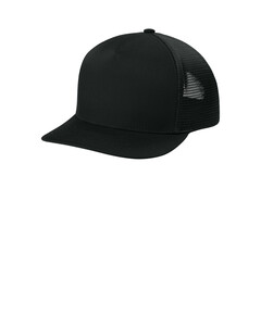 Sport-Tek STC75 Black-Stretch-Tek 5-Panel Trucker Cap Black