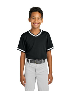 Sport-Tek YST221 Black-Youth Tough Mesh V-Neck Baseball Jersey Black