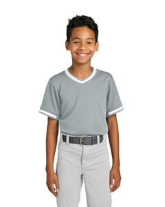 Sport-Tek YST221 Gray-Youth Tough Mesh V-Neck Baseball Jersey Gray
