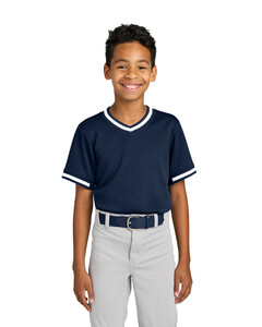 Sport-Tek YST221 Navy-Youth Tough Mesh V-Neck Baseball Jersey Navy