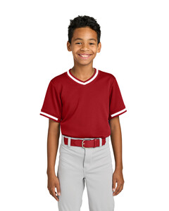 Sport-Tek YST221 Red-Youth Tough Mesh V-Neck Baseball Jersey Red