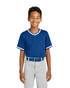 Sport-Tek YST221 Blue-Youth Tough Mesh V-Neck Baseball Jersey Blue