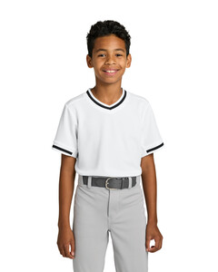 Sport-Tek YST221 White-Youth Tough Mesh V-Neck Baseball Jersey White