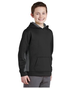Sport-Tek YST235 Black-Youth Sport-Wick Fleece Colorblock Hoodie Black