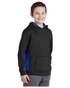 Sport-Tek YST235 Black-Youth Sport-Wick Fleece Colorblock Hoodie Black