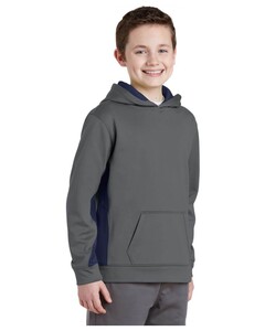 Sport-Tek YST235 Gray-Youth Sport-Wick Fleece Colorblock Hoodie Gray