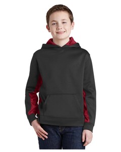 Sport-Tek YST239 Black-Youth Sport-Wick  CamoHex Fleece Colorblock Hoodie Black