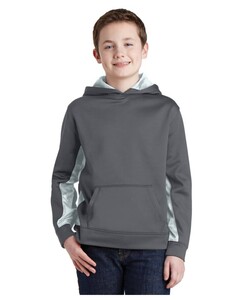 Sport-Tek YST239 Gray-Youth Sport-Wick  CamoHex Fleece Colorblock Hoodie Gray