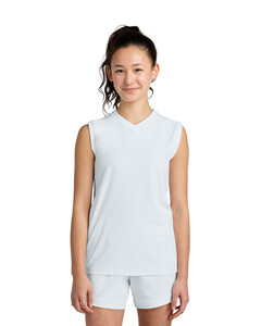 Youth Club Sleeveless V-Neck White Sport-Tek YST441 White